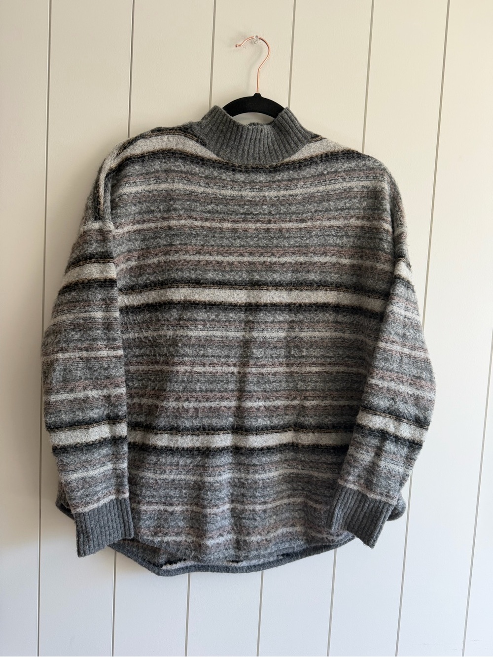 American Eagle Outfitters Striped Turtleneck Sweater in Gray and Cream